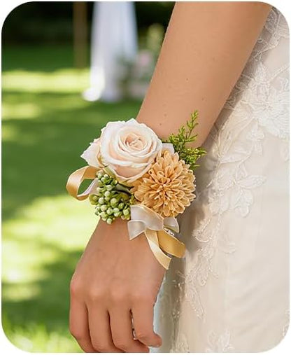 Rose Wrist Corsage Wristlet Band Bracelet Wedding Wrist Corsage Artificial Flowers Bracelet Homecoming Prom Corsages Wristlet for Women Bride Bridesmaid Wedding Prom Anniversary