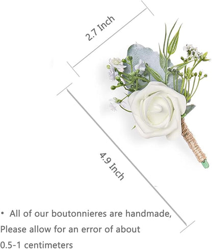 Rose Boutonnieres for Men Wedding Groom and Groomsmen White Boutonniere for Rustic Fall Vintage Wedding Prom Set of 10