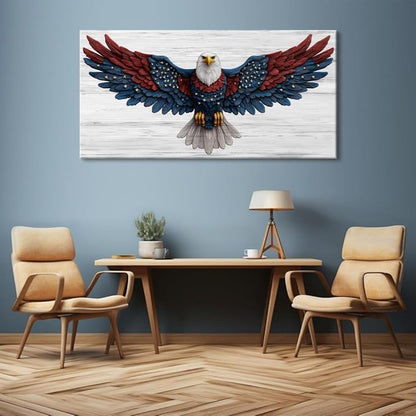 Bald Eagle Canvas Wall Art American Eagle Wall Décor -American Bald Red Blue Flag Canvas Wall Art Usa Independence Day Prints Painting Ready to Hang for Living Room, Bedroom, Office, Dorm 46L" x 23W"