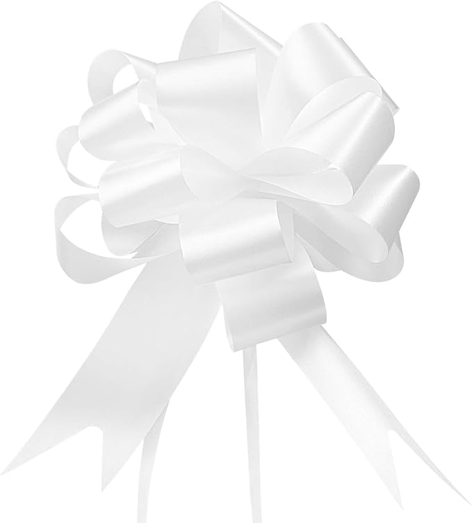 GWHOLE 60 Pcs 5'' White Ribbon Pull Bows for Gift Wraps, Wedding Decor