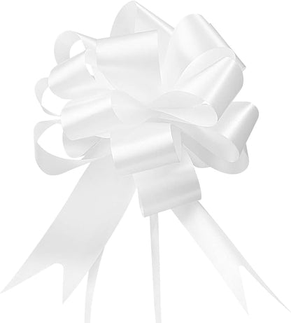 GWHOLE 60 Pcs 5'' White Ribbon Pull Bows for Gift Wraps, Wedding Decor