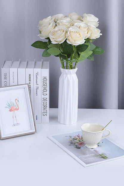 Artificial Rose Flower Artificial Flowers Flower with Long Stem Silk Roses Bouquet for Wedding Bridal Shower Party Home Decoration (Beige, 12 Pcs)