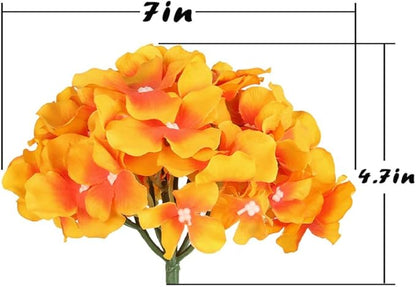 Flojery Silk Hydrangea Heads Artificial Flowers Heads with Stems for Home Wedding Decor,Pack of 10 (Sunset)