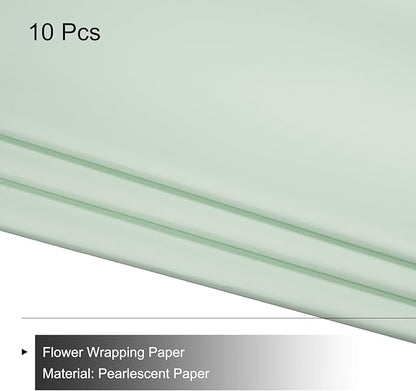 MECCANIXITY Pearlescent Film Flower Wrapping Paper 22.8x22.8 Inch Waterproof for DIY Crafts, Gift/Gift Box Packaging Smoky Green Pack of 10