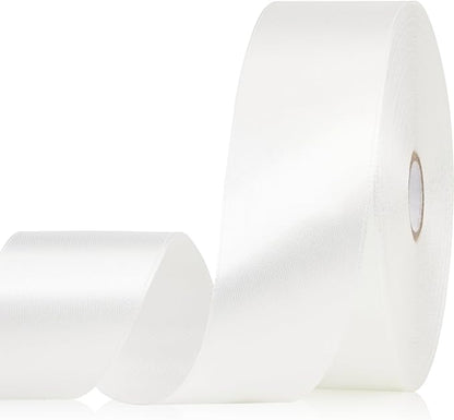 White Satin Ribbon 1-1/2 Inch, 60 Yards White Polyester Fabric Ribbon for Gift Wrapping Flower Bouquet Crafts Wedding Christmas Party