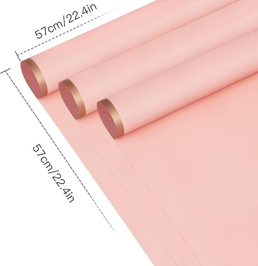 WRAPAHOLIC 20 Sheets Flower Wrapping Paper - 22.4 x 22.4 inch Dusty Pink with Gold Edge Water-Resistant Floral Bouquet Wrapping Paper, Florist Supplies Packaging Paper for Wedding Birthday Gift DIY