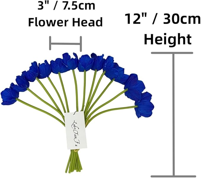 14Pcs Real Touch Anemone Poppy Bouquet for Artificial Flower Decor Kitchen Table Centerpiece Vase Home Greenery Wedding Holding Flowers Backdrop Arch Wall (Deep Blue)