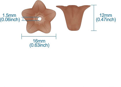 Crafans 50Pcs Frosted Acrylic Flower Beads Chocolate Floral Pendants Trumpet Flower Bead Caps Loose End Spacer Beads for Jewelry Making Supplies 16x12x1.5mm