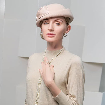 Women Wool Felt Ribbon French Fashion Vintage Millinery Beret Hats Top Cap Ladies Party Wedding Fedoras Chapeau