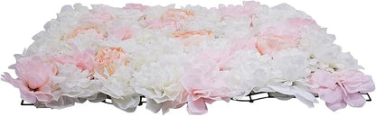 16"x 24" Artificial Flower Wall Panels,Flower Wall Mat Silk Flower Panels for Outdoor Garden Backyard Fence Fence Privacy Screen and Indoor Wall Decor(20Pcs Light Pink+White)