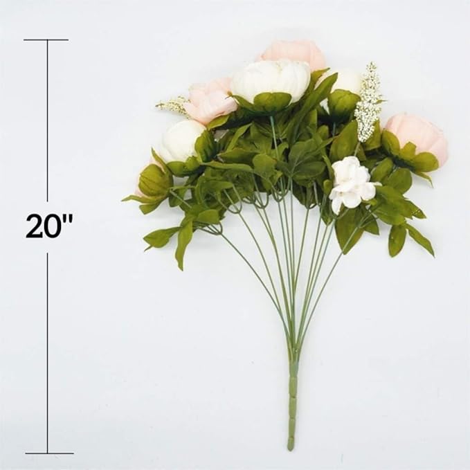 2 Packs Artificial Peony Flowers Silk Peonies Fake Flower Bouquet Arrangements for Home Wedding Party Decoration (Light Pink)