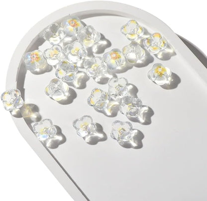 100PCS Glass Flower Beads for Jewelry Making 4 Petal Flower Bead Caps Gradient Cute Floral Beads Aesthetic Charms for Necklace Bracelets Earrings DIY Craft Home Decoration-AB White