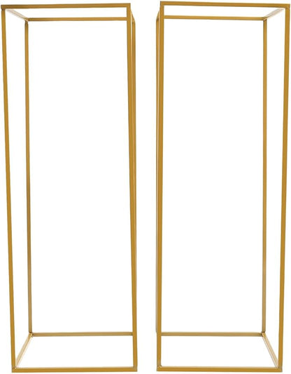 2PC 31.5" Flower Stand for Wedding Metal Cylinder Stands for Party Rectangular Gold Centerpieces Flower Vase Gold Pedestal Columns for Weddings Indoor Outdoor Flower Plant Stand Decoration