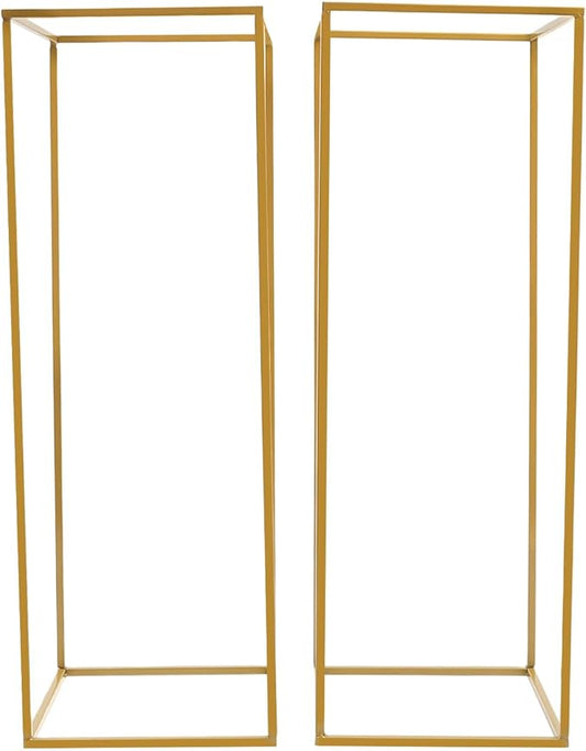 2PC 31.5" Flower Stand for Wedding Metal Cylinder Stands for Party Rectangular Gold Centerpieces Flower Vase Gold Pedestal Columns for Weddings Indoor Outdoor Flower Plant Stand Decoration