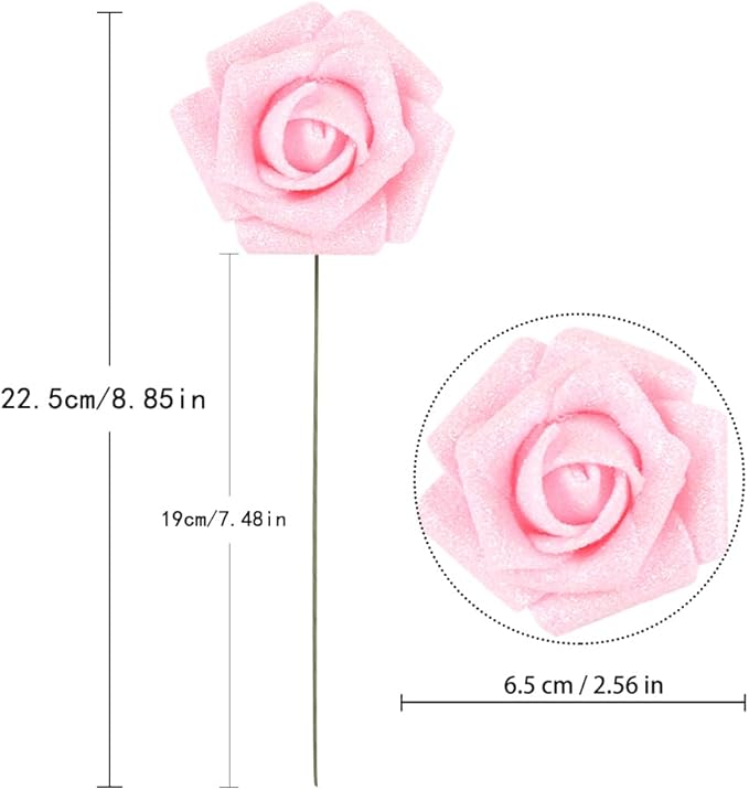 IPOPU Artificial Roses,50PCS Pink Glitter Roses Bouquet Glitter Flowers for Crafts DIY Wedding Bouquet Home Party Decoration(Pink)
