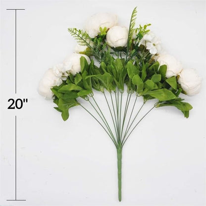 2 Packs Artificial Peony Flowers Silk Peonies Fake Flower Bouquet Arrangements for Home Wedding Party Decoration (White)