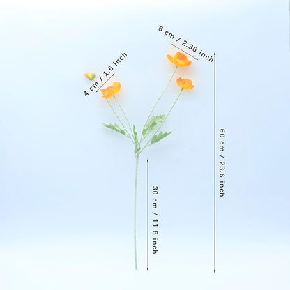 2 Pcs Artificial Fake Flowers Poppies Silk Flower Arrangements Wedding Bouquets Decorations Plastic Floral Table Centerpieces for Home Kitchen Garden Party Decor Approx 23.6" High - Light Orange