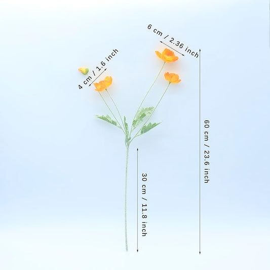 2 Pcs Artificial Fake Flowers Poppies Silk Flower Arrangements Wedding Bouquets Decorations Plastic Floral Table Centerpieces for Home Kitchen Garden Party Decor Approx 23.6" High - Light Orange