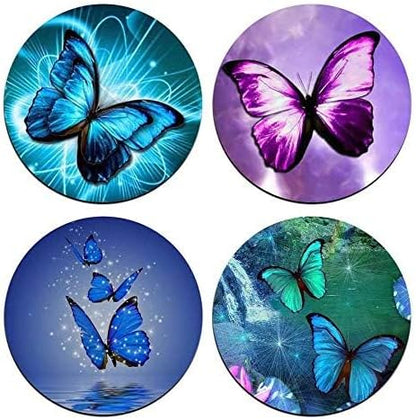 Beautiful Butterfly Round Coaster Set - Made of Recycled Rubber - Set of 4
