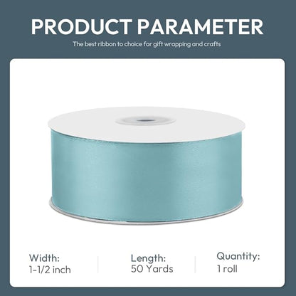 KMER LIFE 1-1/2" Wide x 50 Yards Baby Blue Single Faced Polyester Satin Ribbon - Perfect for Wedding Decor, Wreaths, Crafts, Gift Wrapping & Other Projects
