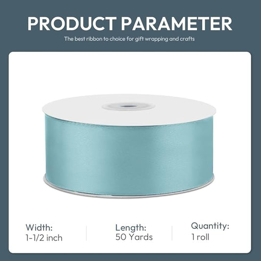 KMER LIFE 1-1/2" Wide x 50 Yards Baby Blue Single Faced Polyester Satin Ribbon - Perfect for Wedding Decor, Wreaths, Crafts, Gift Wrapping & Other Projects