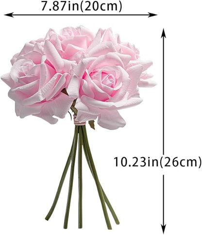 Artificial Roses Single Stem 10pcs Fake Silk Flower Arrangement Bouquet Real Touch for Home Party Wedding Decoration(Light Pink)