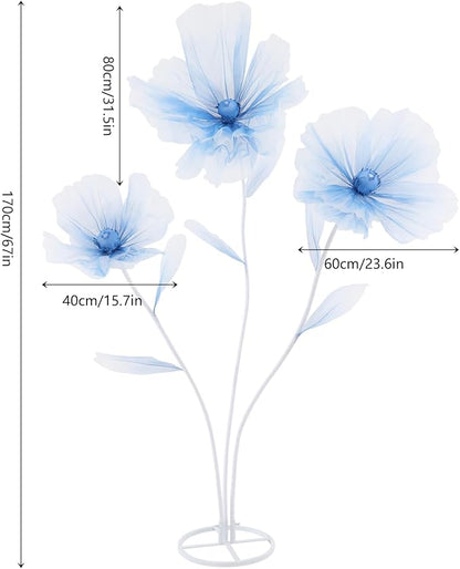 Giant Flowers for Decoration, Wedding Reception Essential, Large Artificial Silk Flower Set, 3-Head Giant Fake Flowers with Standing Stems and Base, 5.6ft Tall for Wedding & Home Decor (Blue)