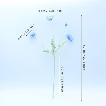 2 Pcs Artificial Fake Flowers Plants Poppies Silk Flower Arrangements Wedding Bouquets Decorations Plastic Floral Table Centerpieces for Home Kitchen Garden Party Decor Approx 23.6" High - Dark Blue