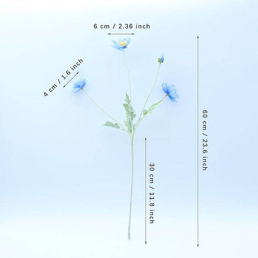 2 Pcs Artificial Fake Flowers Plants Poppies Silk Flower Arrangements Wedding Bouquets Decorations Plastic Floral Table Centerpieces for Home Kitchen Garden Party Decor Approx 23.6" High - Dark Blue