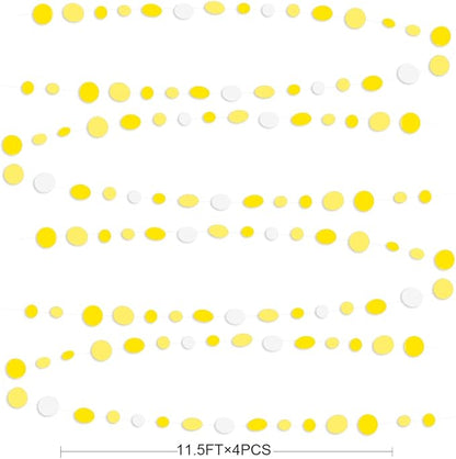 46 Ft Yellow White Circle Dots Garland Gradient Yellow Polka Dot Hanging Paper Streamer for Wedding Bridal Shower Birthday Baby Shower Engagement Bee Sunflower Lemon Theme Party Decorations Supplies