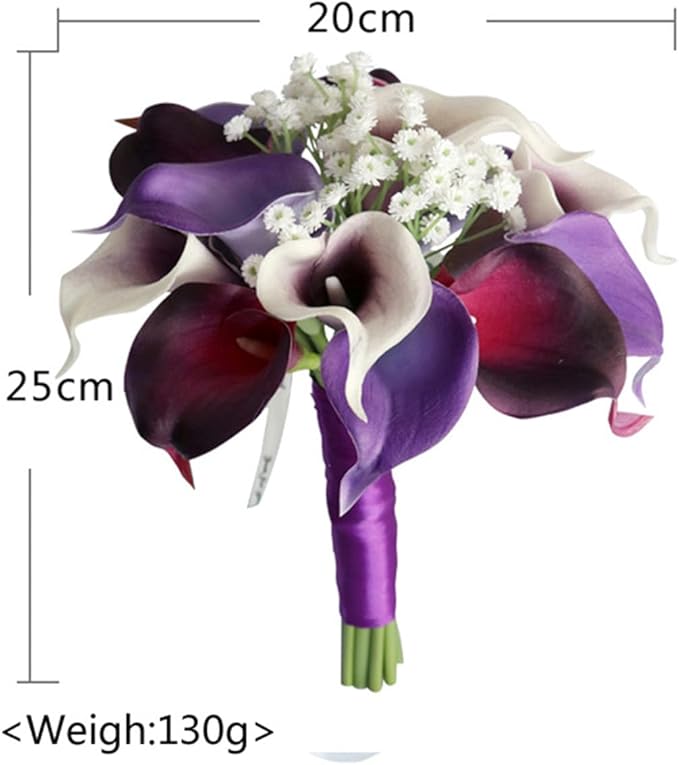 S_SSOY Wedding Bouquet Bride,Bride Bridal Bouquet Bridesmaid Artificial Flowers for Ceremony Anniversary Party Bridal Shower Decoration Wedding Bouquets (Purple Calla Lily)