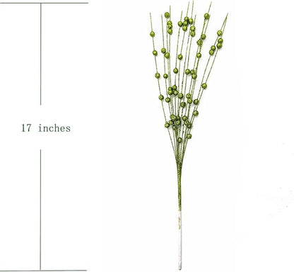 Artificial Glitter Berry Stem Ornaments, Fake Christmas Picks Decorative 17 inches Glitter Bead Sticks for Christmas Tree DIY Wreath Crafts Vase Gift Fireplace Holiday Home Decor - Green 10 Pack