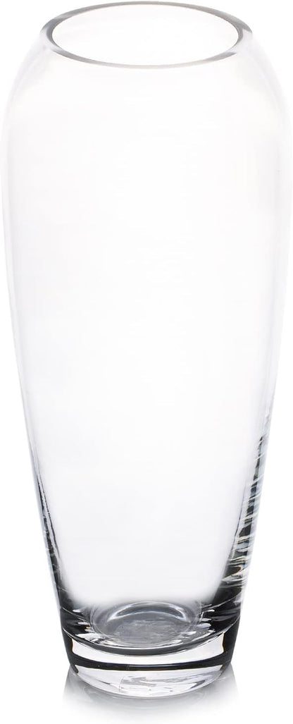 Enova Floral Oval Domed Glass Vase for Flowers, 4" W 9" H Clear Large Domed Bullet Cylinder Floral Vase for Home Decor, Wedding Centerpiece Event (1 Piece)