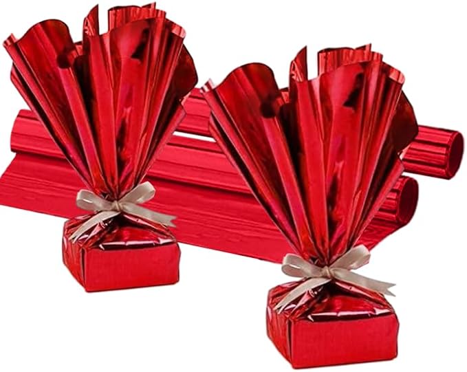 PMU (2 Gift Wrap Mylar Roll Metallic Red 2-sided, 24 Inches X 25 Ft Roll 1.4 Mil Highly Reflective Mylar Film, Great for Gifts, Birthdays, Christmas, Baskets, Arts & Crafts