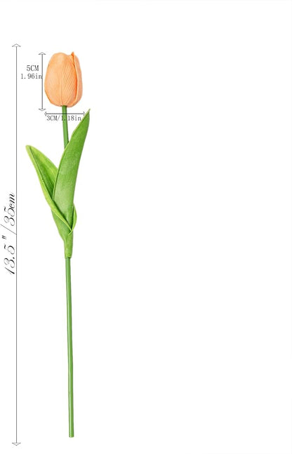KAOYOO 18PCS Artificial Tulip Flowers Bouquet - Faux Latex Tulips for Home Decor,Office Desk,Kitchen Table,Wedding Centerpiece,Party,Spring Decoration(Orange,18 Pack)