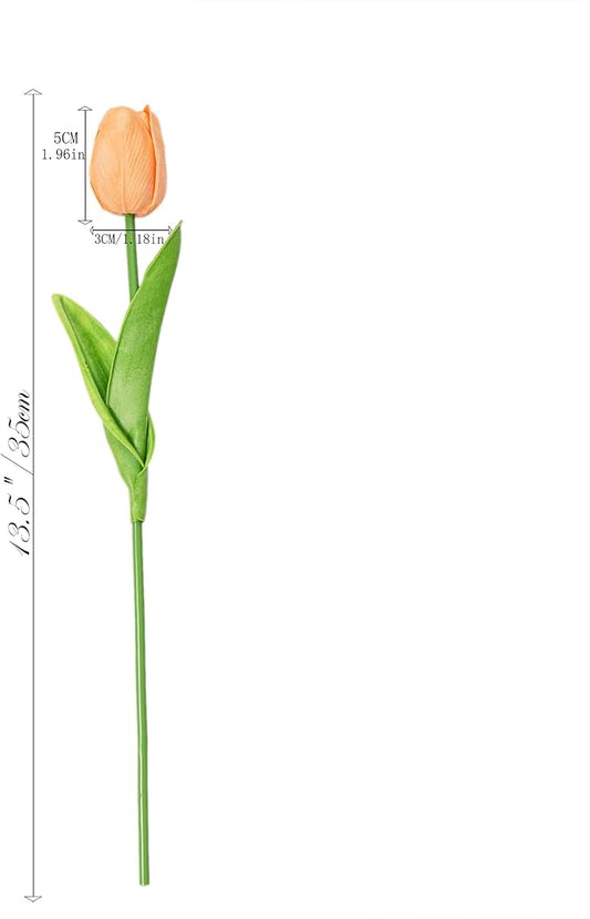 KAOYOO 18PCS Artificial Tulip Flowers Bouquet - Faux Latex Tulips for Home Decor,Office Desk,Kitchen Table,Wedding Centerpiece,Party,Spring Decoration(Orange,18 Pack)