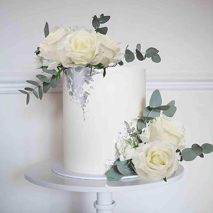 Felice Arts 12 Pack White Roses Artificial Flowers with Stem Fake Flowers Silk Roses Bouquet for Table Vase Wedding Centerpiece Party Home Kitchen Decor
