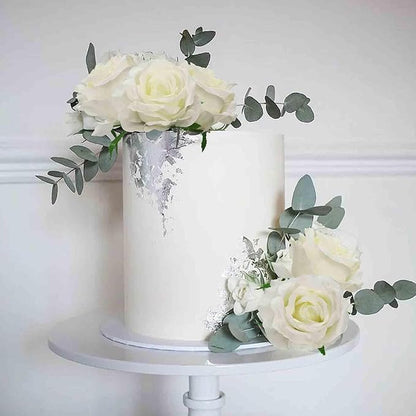 Felice Arts 12 Pack White Roses Artificial Flowers with Stem Fake Flowers Silk Roses Bouquet for Table Vase Wedding Centerpiece Party Home Kitchen Decor