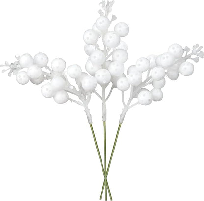 Lvydec 16pcs Christmas Glitter Berry Stems Clearance, 7.8" Artificial Christmas Picks for Christmas Tree Ornaments, DIY Xmas Wreath, Crafts, Holiday and Home Decor (White)