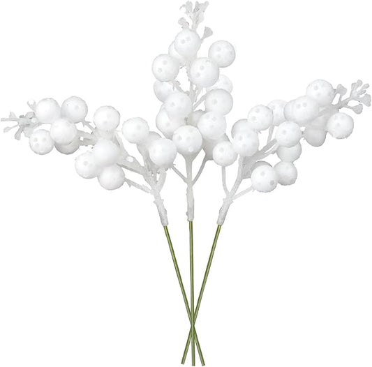 Lvydec 16pcs Christmas Glitter Berry Stems Clearance, 7.8" Artificial Christmas Picks for Christmas Tree Ornaments, DIY Xmas Wreath, Crafts, Holiday and Home Decor (White)