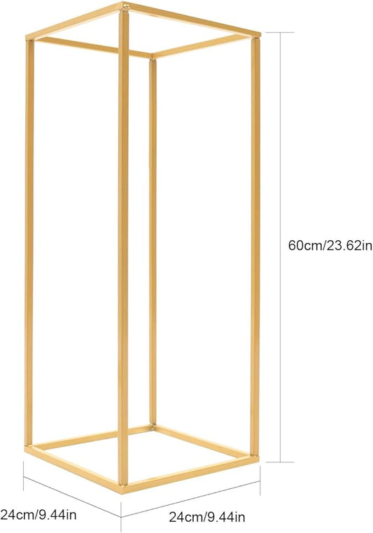 4PC 23.6" Flower Stand for Wedding Metal Cylinder Stands for Party Rectangular Gold Centerpieces Flower Vase Gold Pedestal Columns for Weddings Indoor Outdoor Flower Plant Stand Decoration