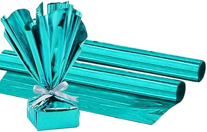 PMU (2 Gift Wrap Mylar Roll Metallic Turquoise 2-sided, 24 Inches X 8.3 Ft Roll 1.4 Mil Highly Reflective Mylar Film, Great for Gifts, Birthdays, Christmas, Baskets, Arts & Crafts