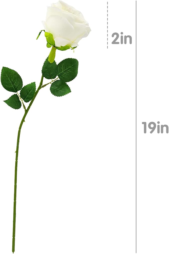 White Artificial Roses with Long Stems, 24Pcs Realistic Roses Artificial Flowers, Faux Roses | Bulk Fake Flowers for Home Decor, Wedding Party Table Centerpieces, DIY Bouquet (White 24pcs)