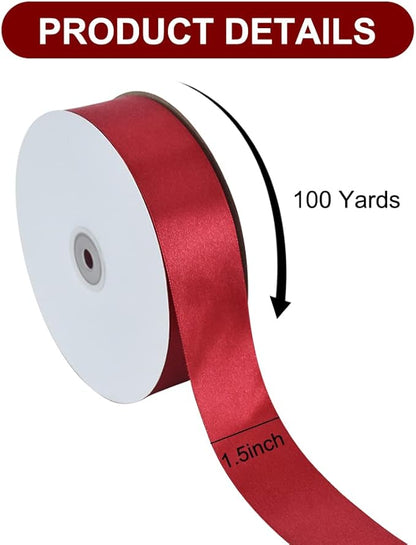 TONIFUL 1-1/2 Inch (40mm) x 100 Yards Dark Red Claret Wide Satin Ribbon Solid Fabric Ribbon for Gift Wrapping Chair Sash Valentine's Day Wedding Birthday Party Decoration Hair Floral Craft Sewing