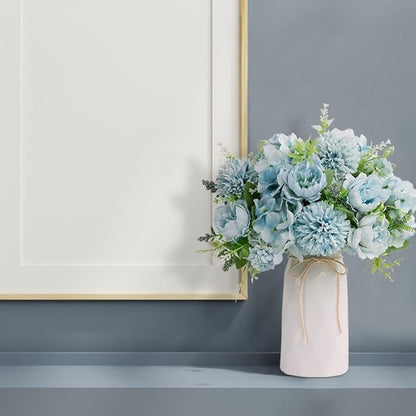 LESING Artificial Peony with Vase Silk Flowers Bouquets Fake Hydrangea Bulks for Home Table Centerpieces Wedding Decoration(Blue-1)