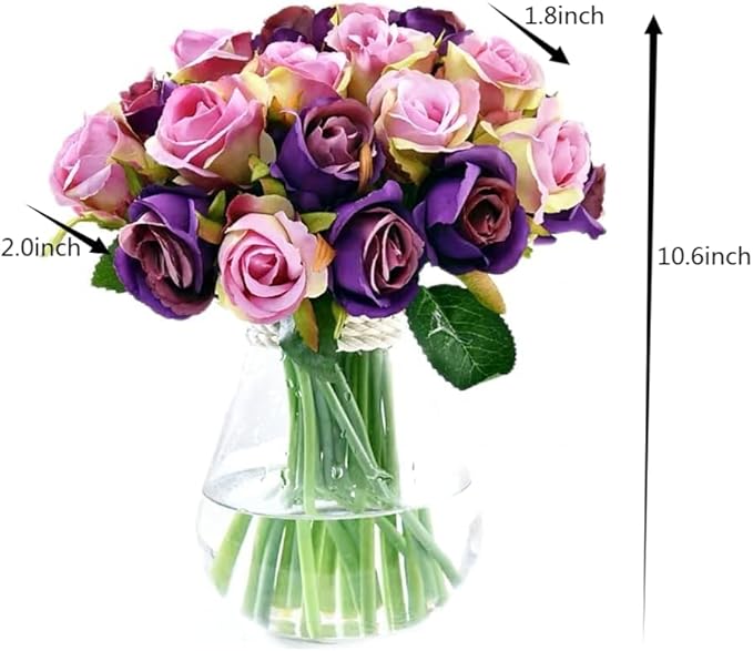 Jasion Artificial Roses Flowers 12 Heads Arrangement Silk Bouquet for Home Office Parties Bridal and Wedding Decoration Without Vase (Purple)