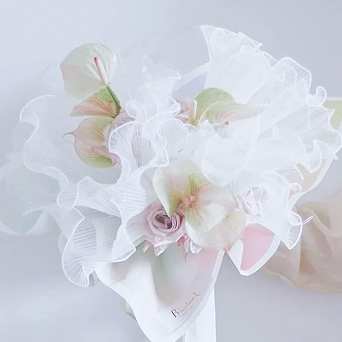 FWSA WRAPS Korean Flower Wrapping Mesh Paper White Pearl Edge Bouquet Packaging Paper Wrinkled Wavy Net Yarn Mother's Day Valentine's Day Wedding Birthday Decoration 11X162 inches/bag (Pearl White)