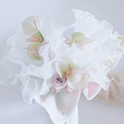 FWSA WRAPS Korean Flower Wrapping Mesh Paper White Pearl Edge Bouquet Packaging Paper Wrinkled Wavy Net Yarn Mother's Day Valentine's Day Wedding Birthday Decoration 11X162 inches/bag (Pearl White)