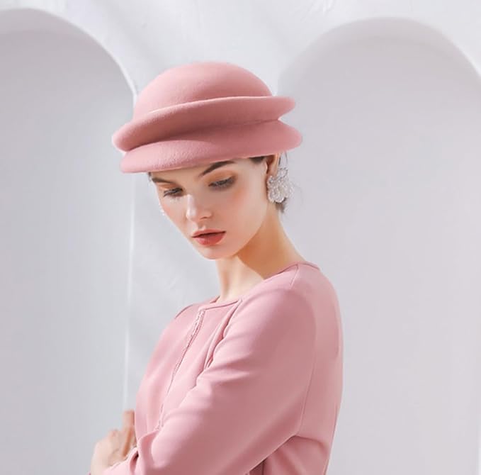 ORIDOOR Women Vintage 100% Wool Felt Flowers Bucket Cloche Bowler Hat Church Wedding Beret Hat