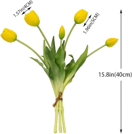 15pcs Artificial Tulips Flowers, Real Touch Latex Bouquet, Fake Tulips for Office Wedding Party Home Kitchen Garden Decoration(Yellow,15pcs)